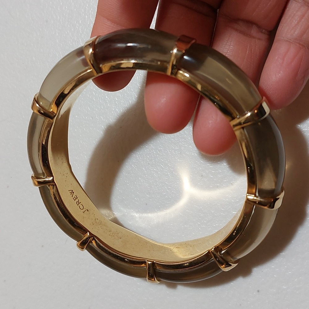 J.Crew Bamboo Style Chunky Translucent Glass On Gold Tone Frame Bangle bracelet